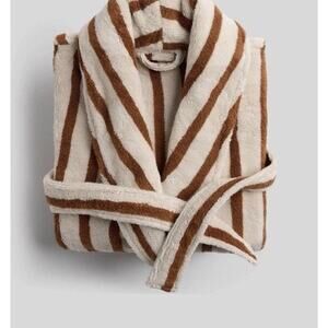 Parachute Terry Stripe Robe Bone And Tobacco 100% Cotton Size S NEW $149